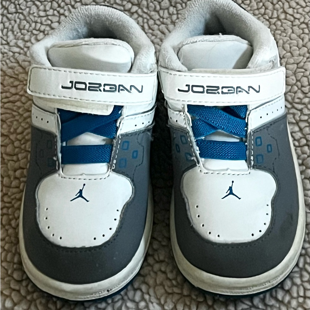 Nike Jordan Baby Toddler 5c 5C Leather White Blue Hi Top Shoes VGUC